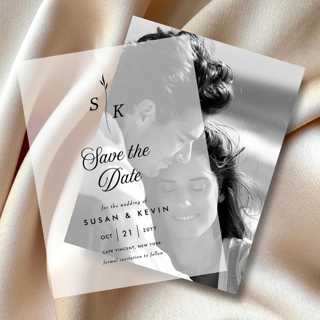 Minimalistische Leaf Monogram Wedding Save the Dat (Von Creator hochgeladen)