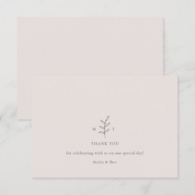 Minimalistische Leaf Pink Black Wedding Danke Kart Einladung (Vorne/Hinten)