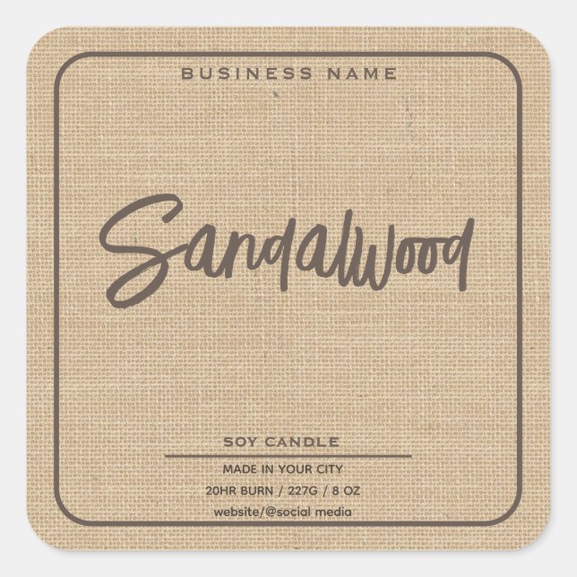 Minimalistische Leinen-Look-Script-Kerze Quadratischer Aufkleber (Vorderseite)