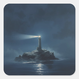 minimalistische Leuchtturm-Malerei-Bilder. Quadratischer Aufkleber