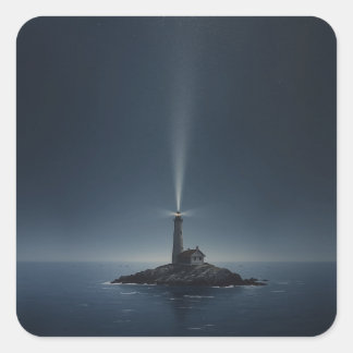 minimalistische Leuchtturm-Malerei-Bilder. Quadratischer Aufkleber