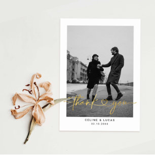 Minimalistische Liebe Heart Script Wedding Foto Vi Dankeskarte