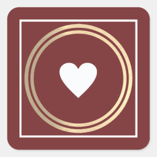 Minimalistische Liebe Herz auf Bordeaux Hochzeit Quadratischer Aufkleber