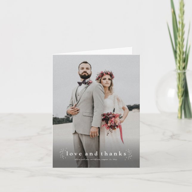 Minimalistische Liebe und Dank Foto Hochzeit Dankeskarte (Vorderseite)