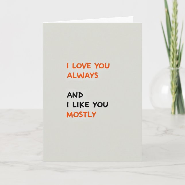 Minimalistische Liebeskarte 'Ich mag dich meistens Karte (Vorderseite)