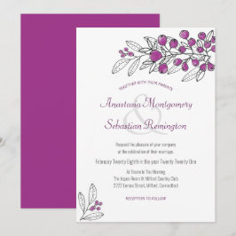 Minimalistische Lila Berry Leaf Einladung zur Hoch