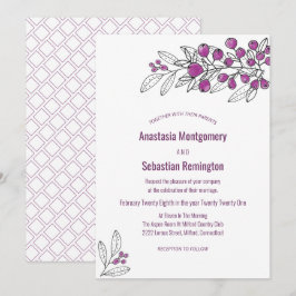 Minimalistische Lila Berry Leaf Hochzeitsvorlage Einladung