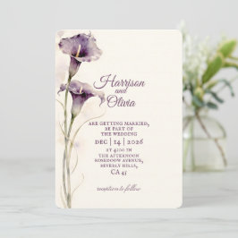 Minimalistische lila Calla-Lilie Aquarell-Hochzeit Einladung