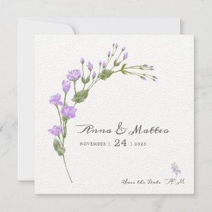 Minimalistische lila florale Wohnung Save the Date