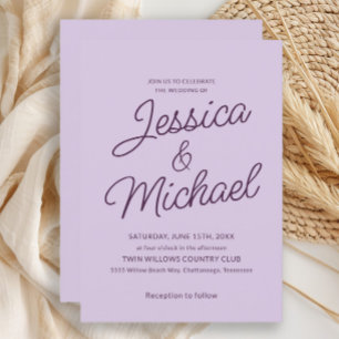 Minimalistische Lila Pflaume Lila Schrift Hochzeit Einladung