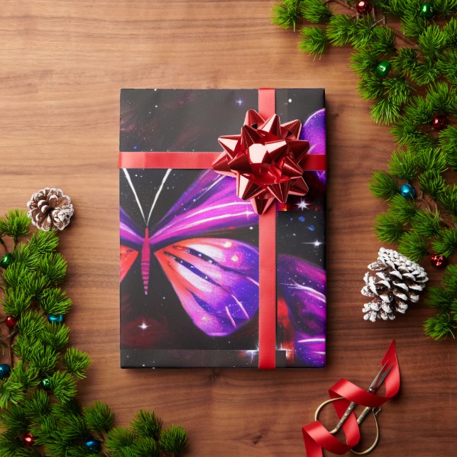 Minimalistische lila Schmetterlinge Geschenkpapier (Feiertagsgeschenk)