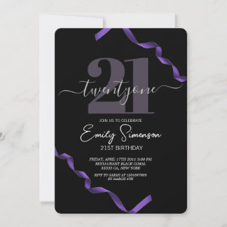 Minimalistische Lila Streifen 21. Geburtstag Party Einladung