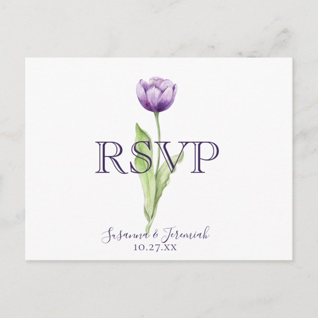 Minimalistische Lila Tulip Wedding RSVP Mahlzeit O Einladungspostkarte (Vorderseite)