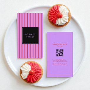 Minimalistische Lila und rote Streifen QR Code Bäc Visitenkarte