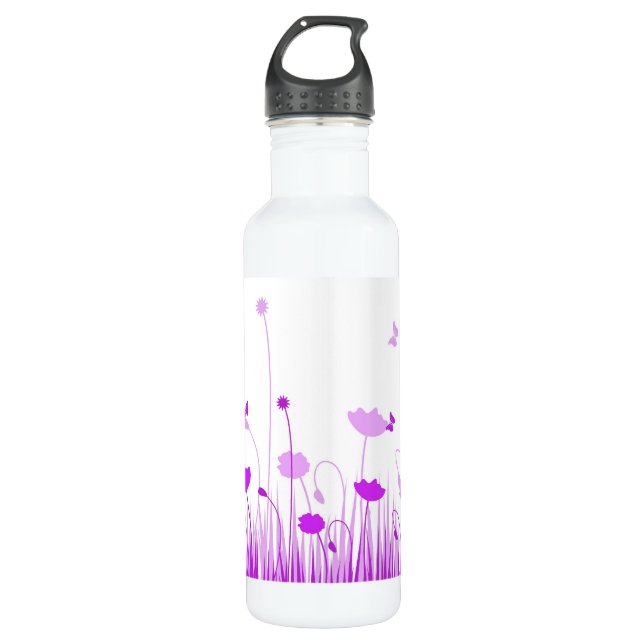 Minimalistische Lila und weiße Pflaumen Wiesenblum Trinkflasche (Vorderseite)