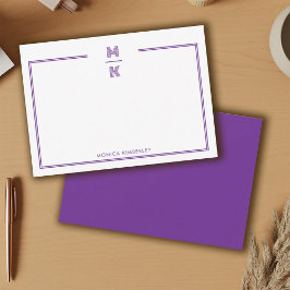 Minimalistische lila Zweiborder-Monogramm-Notizkar Mitteilungskarte