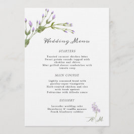 Minimalistische Lilac Floral Menu Wedding Menükarte