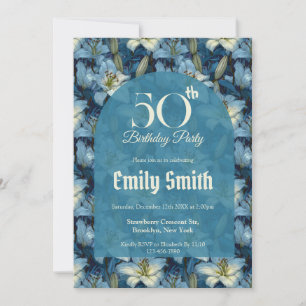 Minimalistische Lilien funkeln zum 50. Geburtstag Einladung