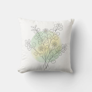 Minimalistische Line-Art-Blumen-Eukalyptus-Bündel- Kissen