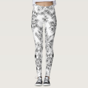 Minimalistische Line-Art Blumen Nahtloses Muster ( Leggings