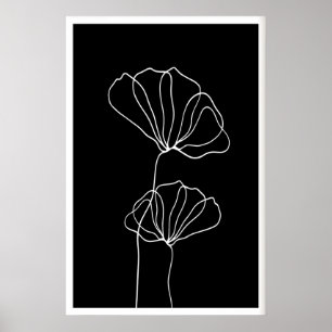 Minimalistische Line-Art-Blumenprint Weiß Blumen a Poster
