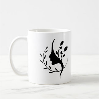 Minimalistische Line-Art-Darstellung eines weiblic Kaffeetasse