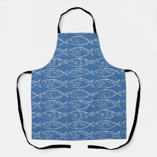 Minimalistische Line-Art-Fisch-Küche-Ozean-Blau Schürze