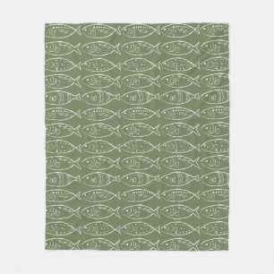 Minimalistische Line-Art-Fisch-Olive Fleecedecke