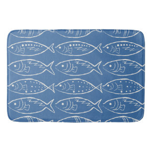 Minimalistische Line-Art-Fisch-Ozean-Blau Badematte