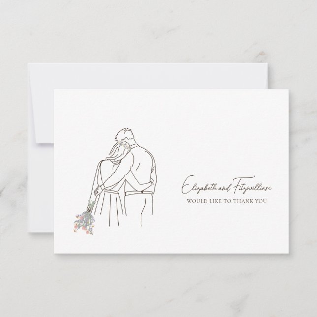 Minimalistische Line Art Hand in Hand Blume Dankeskarte (Vorderseite)