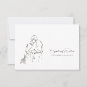 Minimalistische Line Art Hand in Hand Blume Dankeskarte