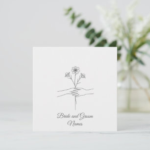 Minimalistische Line-Art-Hände halten Blumen Hochz Save The Date