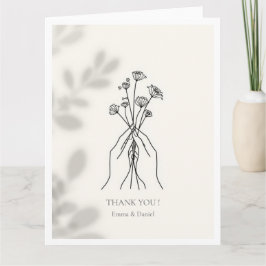 Minimalistische Line-Art-Hände- und Blumen-Dankesk Dankeskarte