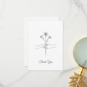 Minimalistische Line-Art-Hände- und Blumen-Hochzei Dankeskarte