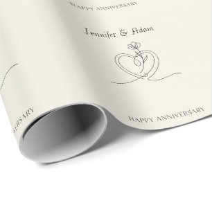 Minimalistische Line-Art-Jubiläumsdesign mit Herz  Geschenkpapier