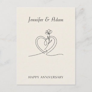 Minimalistische Line-Art-Jubiläumsdesign mit Herz  Postkarte