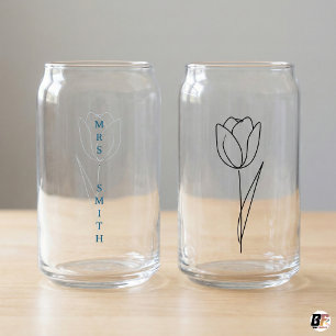 Minimalistische Line-Art-Tulpe Floral Benutzername Dosenglas