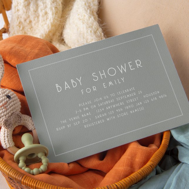 Minimalistische Line Border Sage Green Baby Dusche Einladung (Available digitally and printed)