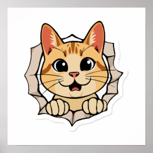 Minimalistische Linie Art Cat Peeking Poster