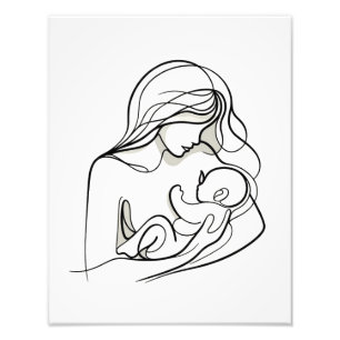Minimalistische Linie Art der Mama und Baby Fotodruck