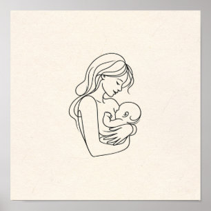 Minimalistische Linie Art der Mama und Baby Poster