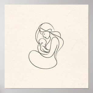 Minimalistische Linie Art der Mama und Baby Poster