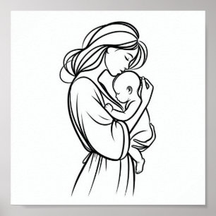 Minimalistische Linie Art der Mama und Baby Poster