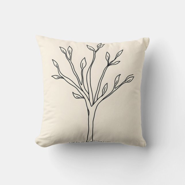 Minimalistische Linie Art of a Tree mit wenigen Bl Kissen (Vorderseite)