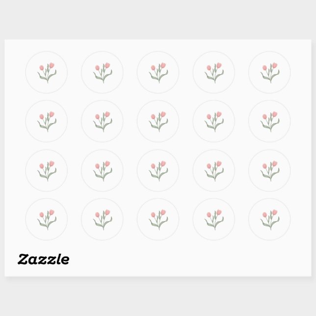 Minimalistische Linie Art Soft Pink Tulips Runder Aufkleber (Blatt)