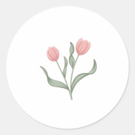 Minimalistische Linie Art Soft Pink Tulips Runder Aufkleber