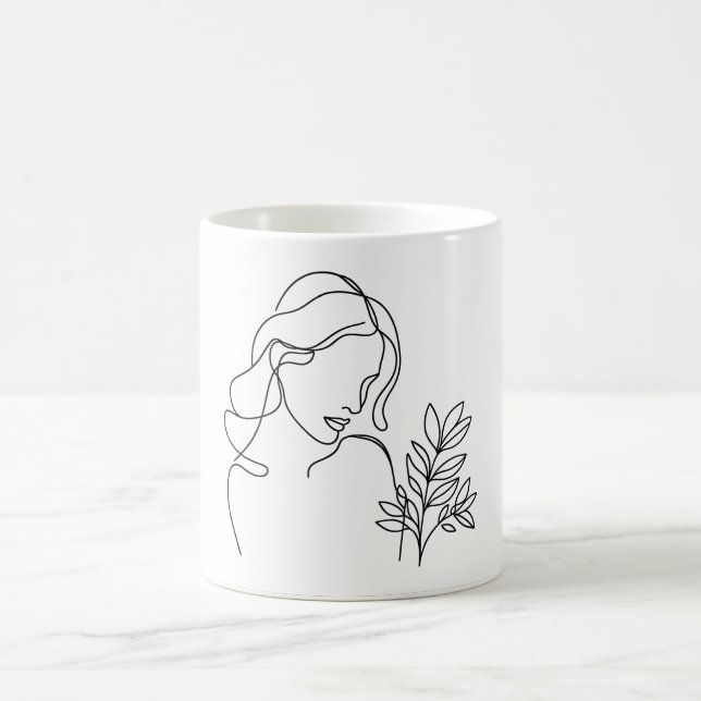 Minimalistische Linie zeichnend Porträtiererin Kaffeetasse (Mittel)