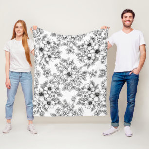 Minimalistische Linienkunst Blumen Nahtloses Muste Fleecedecke