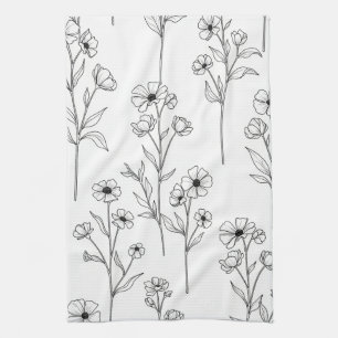 Minimalistische Linienkunst Blumen Nahtloses Muste Geschirrtuch