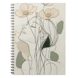 Minimalistische Linienkunst Frau mit Blumen Notizblock